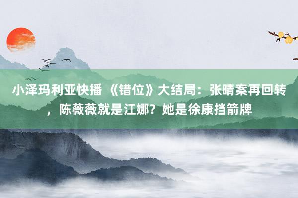 小泽玛利亚快播 《错位》大结局：张晴案再回转，陈薇薇就是江娜？她是徐康挡箭牌