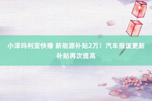 小泽玛利亚快播 新能源补贴2万！汽车报废更新补贴再次提高