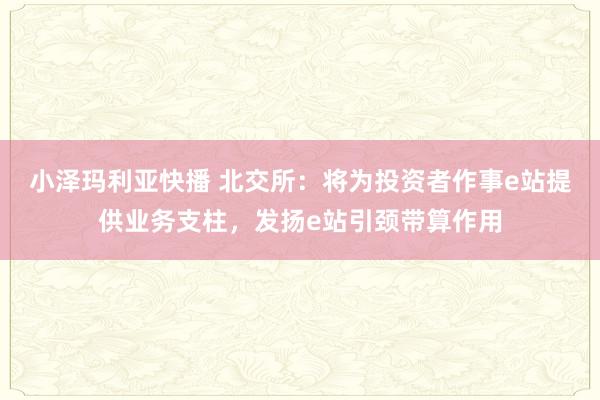 小泽玛利亚快播 北交所：将为投资者作事e站提供业务支柱，发扬e站引颈带算作用