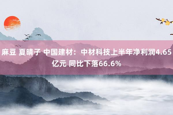 麻豆 夏晴子 中国建材：中材科技上半年净利润4.65亿元 同比下落66.6%