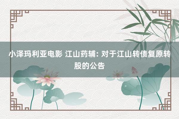 小泽玛利亚电影 江山药辅: 对于江山转债复原转股的公告